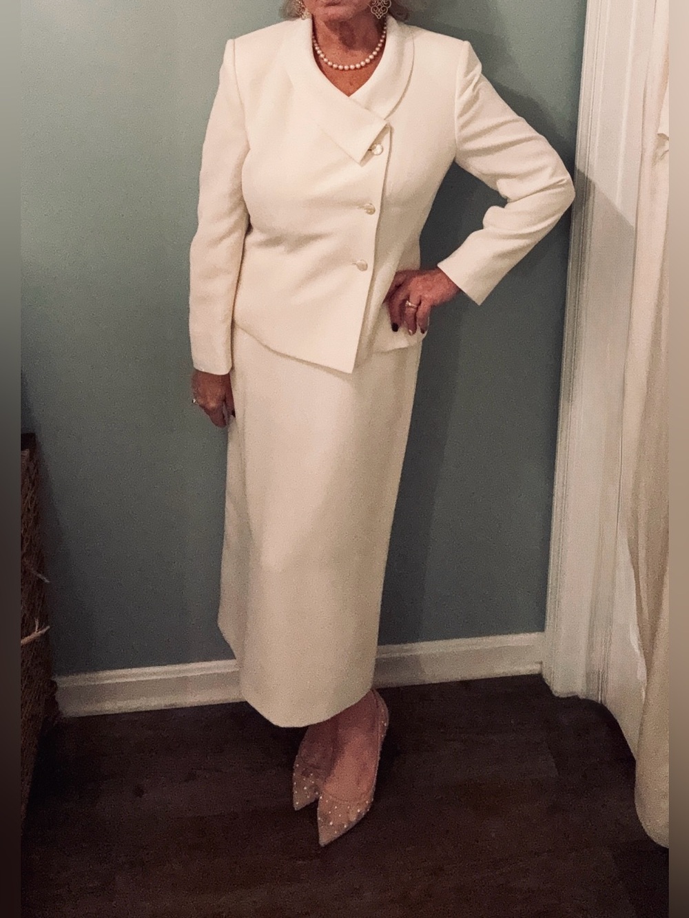 Vintage Le Suit Cream Women's Jacket and Skirt Suit Set Size 10P - Picture 11 of 13